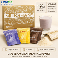 Poudre de shake céréalier multi-saveurs 35g*6, mélange protéiné et fibres, boisson repas probiotique 210g, marque privée OEM