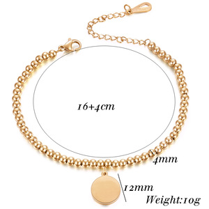 Rose <b>Gold</b> <b>Beaded</b> <b>Bracelet</b> 4Mm Round Ball Chain With Circle Pendant Unisex Jewelry Gift - Product Image 5