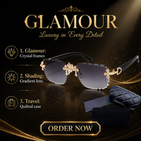 Lunettes de soleil BE WELL Designer sans monture, confortables, de luxe, style punk, avec croix en diamant, protection UV400, pour femmes et hommes, monture en métal doré