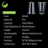 Fabricant de gobelets à emporter ZF, gobelet en PLA compostable de 16 oz, jetable, personnalisable, transparent, à usage unique, pour boissons, café glacé, gobelet en plastique