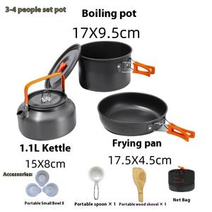 Batterie de cuisine de camping portable d'extérieur en acier inoxydable de trois pièces comprenant une bouilloire et une cuisinière à <span class=keywords><strong>cassette</strong></span> avec poêle à frire - Product Image 6