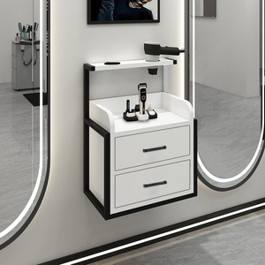 Station de salon murale de style industriel avec cadre métallique et supports pour outils, armoire de rangement haut de gamme pour salon de coiffure avec tiroirs - Product Image 4