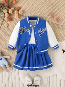 Prezzo di fabbrica 2025 elegante autunno bambino manica lunga ragazza giacca vestito abbigliamento Set lettera giacca + gonna plissettata <span class=keywords><strong>2</strong></span> pezzi - Product Image 6