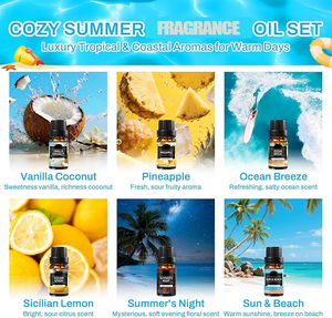 Lot de 6 Huiles Parfumées Synthétiques de Qualité Supérieure, Direct Usine, Parfums <span class=keywords><strong>Coco</strong></span>, Ananas, <span class=keywords><strong>Vanille</strong></span>, Océan, Citron, Été, pour Bougies - Product Image 2