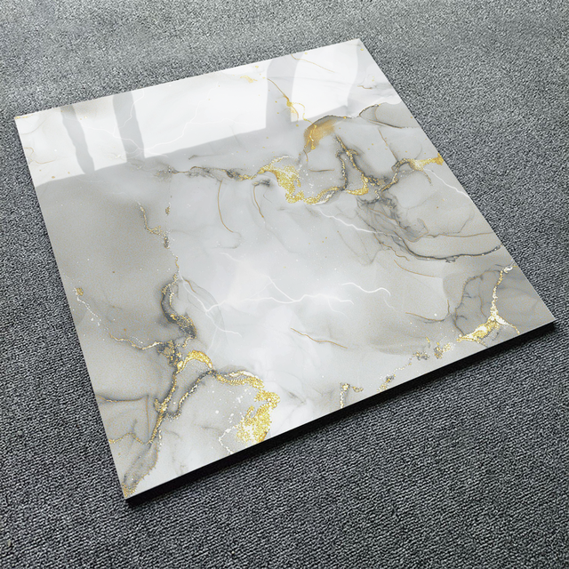 China 600x600 Calacatta Grey Marble Surface Gold Plating Porcelain Marble Floor Tile Luxury New Design Engineering Project Tiles
