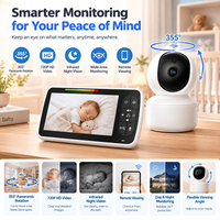 Babyphone intelligent 5,0 pouces avec caméra et enregistrement audio, vision nocturne, communication bidirectionnelle, Wi-Fi et application