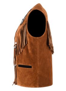 Chaleco de Hombre Personalizado 100% Cuero Genuino de Ante Color Bronceado con Flecos, Detalle de Flecos, Marca Privada, OEM, Venta al por Mayor, Estilo Urbano de Moda - Product Image 3