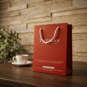Vietnam paper bag supplier <b>Red</b> Art Paper Shopping Bag Cotton Rope Handle <b>Hot</b> Stamping Offset Printing Recyclable Luxury Style - Product Image 1