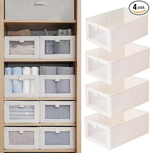 Closet Storage Bins <b>Linen</b> Closet <b>Baskets</b> Foldable Closet Organizer Bins with Clear Window for Organizing Clothing, Jeans,Shelves - Product Image 1