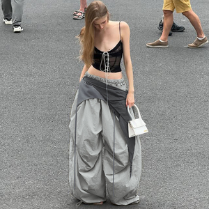 Pantalon cargo long à fronces et à volants, coupe ample, style West Coast, tendance Hot Girl Europe-Amérique, unique, streetwear décontracté et relaxé - Product Image 2