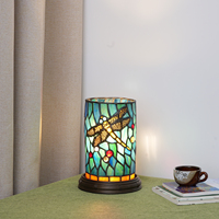 Lampe de table style Tiffany, libellule verte, verre teinté, lampe de chevet, lampe de nuit, art fait main, décoration d'intérieur, cadeaux de Noël