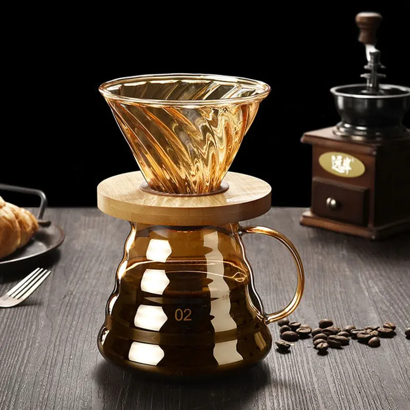 แก้วดริปกาแฟ borosilicate พร้อมที่วางแก้วกาแฟวอลนัท