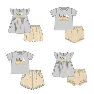 Venta al por mayor Smocked burbuja vestido verano pato ganso niños trajes bebé niña ropa niño niños conjuntos de ropa - Product Image 2