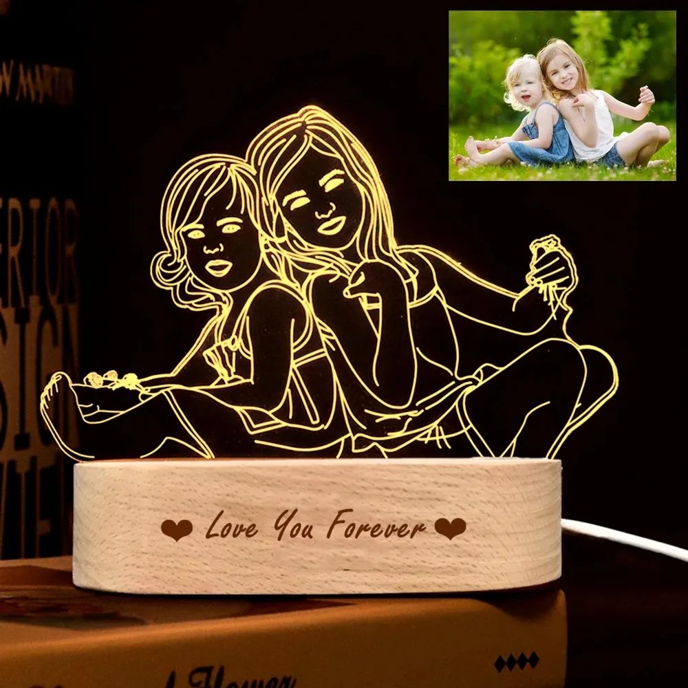2023 new Hot Selling Customized Special USB Wooden Base 3D LED photo night light for room decoration birthday wedding gift