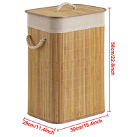 Panier à linge rectangulaire en bambou naturel CF avec doublure en toile amovible, poignées en corde tressée, couvercle, organisateur de rangement pour vêtements