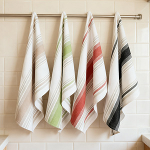 Serviettes en coton rayées de style nordique, 4 pièces, rectangulaires, lavables en machine, linge de table pour la maison et la cuisine, design moderne - Product Image 3