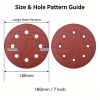 Disque de ponçage en oxyde d'aluminium rouge de 7 pouces (180 mm) à 8 trous, papier abrasif auto-agrippant de 10 mm et 14 mm pour le polissage des sols automobiles