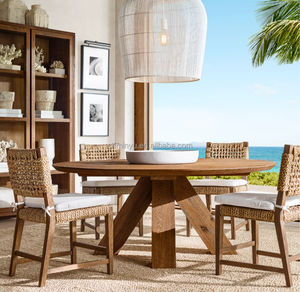 2025 minyu pháp trang trại phong cách rắn gỗ bên ghế dệt tay bản địa cỏ biển ghế wabi-sabi phòng ăn đồ nội thất - Product Image 6