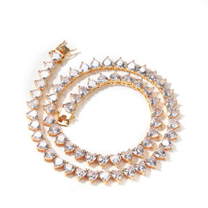 Bijoux design de luxe haute qualité 7mm coeur Tennis collier chaîne en or Rose laiton Zircon Hip Hop <span class=keywords><strong>Rap</strong></span> Lab Bracelet en diamant - Product Image 1