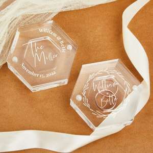 Clair Hexagone Gravé Anneau De Mariage <span class=keywords><strong>Porteur</strong></span> Boîte Bijoux Boucle D'oreille Collier Boîte Bague De Fiançailles Cadeau Acrylique Anneau Boîte - Product Image 5