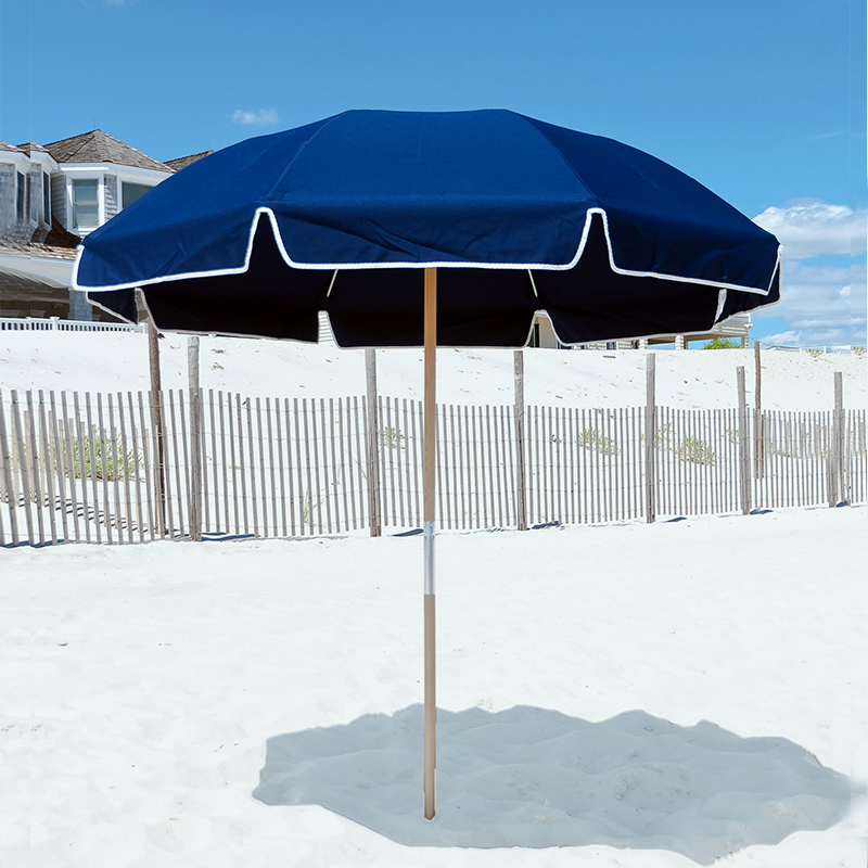 Sombrillas de playa comerciales de alta resistencia con protección UV, sombrillas grandes personalizadas con poste de madera, parasol a prueba de viento