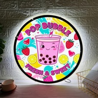 Neues Buntes 3D LED Beleuchtetes Rundes Acryl-Logo-Schild Maßgefertigt für Bubble Tea Shops Dessertläden Tischdisplay