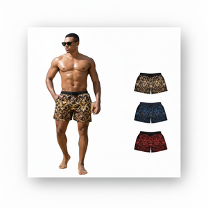 GOCCIA gioviosa pantaloncini da spiaggia Casual da uomo taglie forti a vita bassa a righe stampa leopardata senza cuciture Design lavato Technics poliestere - Product Image 1