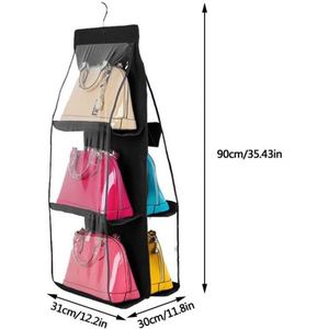 Hanging Handbag Organizer, Dust-Proof Storage Holder Bag Wardrobe Closet for Purse Clutch with 6 Larger Pockets <b>Black</b> - Product Image 2