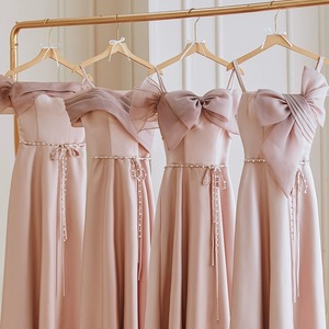 Pink Halter Neck Satin Bridesmaid Dress Sheath Silhouette Natural Waist Wedding Gown Plus Size Evening Dress - Product Image 3