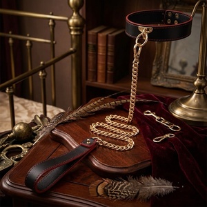 Juguetes para adultos SM: Collar <span class=keywords><strong>de</strong></span> cuero genuino, esposas, cadena, <span class=keywords><strong>correa</strong></span>, mordaza, látigo - Kit <span class=keywords><strong>de</strong></span> herramientas <span class=keywords><strong>de</strong></span> <span class=keywords><strong>castigo</strong></span> para bondage, accesorios sexuales eróticos - Product Image 6