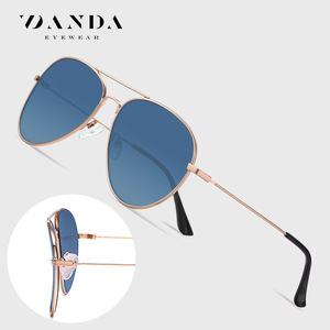 Danda <b>Aviator</b> <b>Sunglasses</b> Gold Frame <b>Blue</b> Lens UV400 Protection For Driving And Outdoor Use - Product Image 1