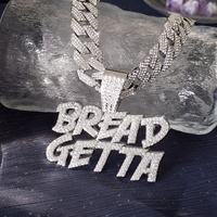 Collier pendentif lettre BREAD GETTA Hip Hop pour homme et femme, serti de cristaux scintillants, chaîne cubaine de 15 mm, bijoux de fête, cadeau