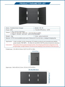 Panel <span class=keywords><strong>Solar</strong></span> Monocristalino Plegable de 30W, Carga Rápida USB-C PD para Laptop, Teléfono, Cámara de Seguridad, 20% de Eficiencia - Product Image 2