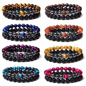 Vente promotionnelle Couple <span class=keywords><strong>Oeil</strong></span> <span class=keywords><strong>de</strong></span> <span class=keywords><strong>Tigre</strong></span> GemstoneStretch Bracelet Charmes <span class=keywords><strong>Hématite</strong></span> 8mm Pierre Protection Guérison Cristal Stretch Perlé - Product Image 2