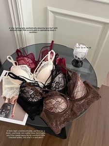 Conjunto de Lencería con Sujetador Minimizador Estilo Francés para Mujer, con Aros Suaves, Antideslizante, de Encaje Ultrafino, Push-Up, Sexy, Dulce y Transpirable - Product Image 2