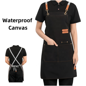 ผ้ากันเปื้อนแบบหนาพิเศษ ผ้าแคนวาส ใช้ซ้ำได้ เป็นมิตรกับสิ่งแวดล้อม กันน้ำ ปรับได้ ไม่มีแขน มีกระเป๋า สำหรับร้านอาหาร คาเฟ่ ครัว - Product Image 5