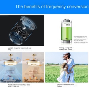 ไฟพัดลมเพดานแบบยืดหดได้ขนาด42นิ้วที่ทันสมัยพร้อมไฟ LED สไตล์ที่มองไม่เห็นสีทองสำหรับห้องนั่งเล่นโรงแรม - Product Image 3