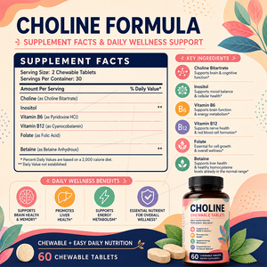 Tabletas Masticables <span class=keywords><strong>de</strong></span> Colina al por Mayor, Mezcla <span class=keywords><strong>de</strong></span> Inositol y Vitamina <span class=keywords><strong>B</strong></span>, Nutrientes para el Cerebro, Cuidado del Hígado, Aumenta la Energía para el Bienestar <span class=keywords><strong>de</strong></span> Adultos - Product Image 6