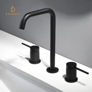 Desain Baru UPC Wastafel Kamar Mandi Hitam Matte Mewah 3 Lubang Pegangan Ganda Wastafel Deck Mounted Vanity Basin Mixer Tap