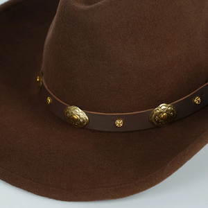 CD W674 Nouvelle Mode Chapeau Fedora Décontracté en Feutre 100% Laine avec Décoration Métallique Gaufrée, Style Unisexe, Bord Large Rigide, Quatre Saisons - Product Image 5