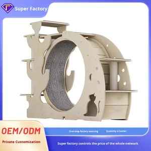 Struttura per Arrampicata per Gatti in Legno Moderna Personalizzata, Grande Tapis Roulant con Affilatore per Unghie Integrato, Ciotola Antiscivolo, Villa per Gatti - Product Image 2