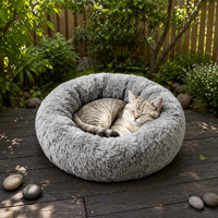 Private Label Maßgefertigtes Rundes Donut-Haustierbett Ultra Weiches Langhaariges Flauschiges Katzen- und Hundebett Abnehmbare Waschbare Zottelige Haustier-Sofamatte