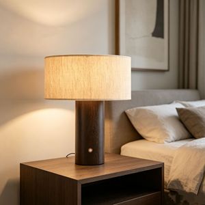 Solid Wood <b>Table</b> Lamp Led E27 Touch Control Bedroom Living Room <b>Study</b> Warm Light Atmosphere Japanese Style Linen Shade - Product Image 3