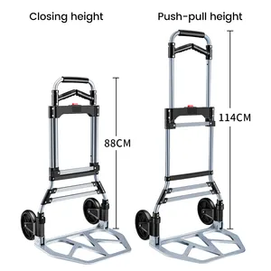 Truk tangan lipat, kereta Dolly 330 LBS, keranjang bagasi keranjang tangan tugas berat dengan roda TPR untuk bergerak, belanja, perjalanan, kantor
