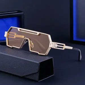 Fashion 1 Piece Lens Metal Steampunk Oversized Partagas Custom Logo UV400 Unisex Shades Sun Glasses Sunglasses For Men 2024