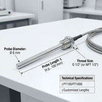Sensor de Temperatura PT100 de 3 Cables con Rosca G1/2 NPT1/4 BSP1/2, Termopar PT1000
