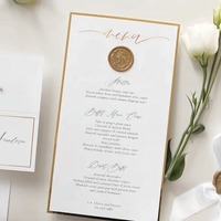 Carte de menu de mariage personnalisée avec impression dorée et sceau de cire sur mesure pour réception de mariage, fournitures de table de haute qualité