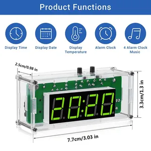Multifunction 4-Digit Digital <b>DIY</b> Clock <b>Kits</b> with Acrylic Shell, <b>DIY</b> Alarm Clock Soldering Practice <b>Kit</b> for Learning Electronics - Product Image 2