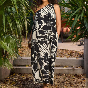 Robe longue de plage élégante à imprimé floral sur un épaule, thème plage, en lin, décontractée, qualité supérieure, OEM - Product Image 1