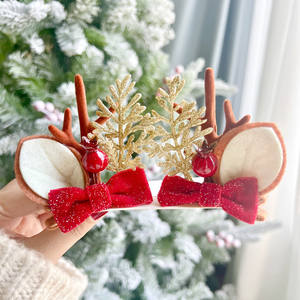 Christmas Reindeer Antler Hair Clips Set Cute Plush Antler Ear Designs with Pom-Pom Accents Hair Accessories for <b>Women</b> Kids - Product Image 6